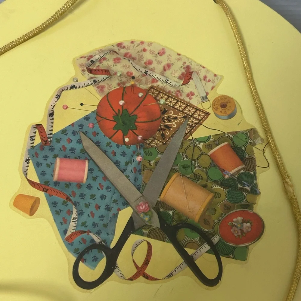 Princess Brand Vintage Round Yellow Wicker Sewing Basket 1940’s - 1950’s. EUC
